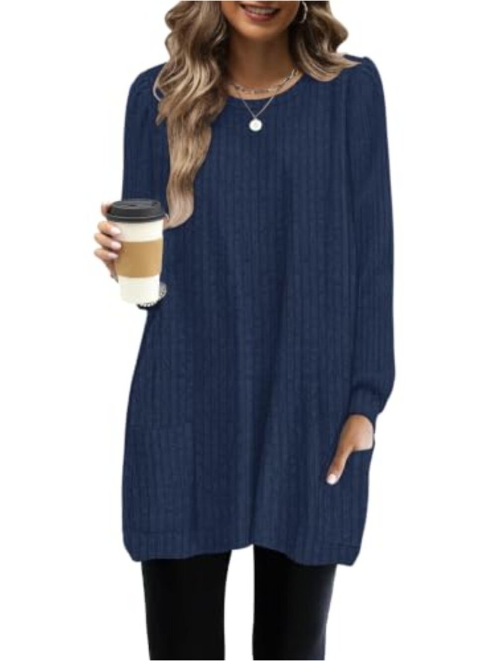 Women's Long Sleeve Tunic Top Sweater Dress with Pockets